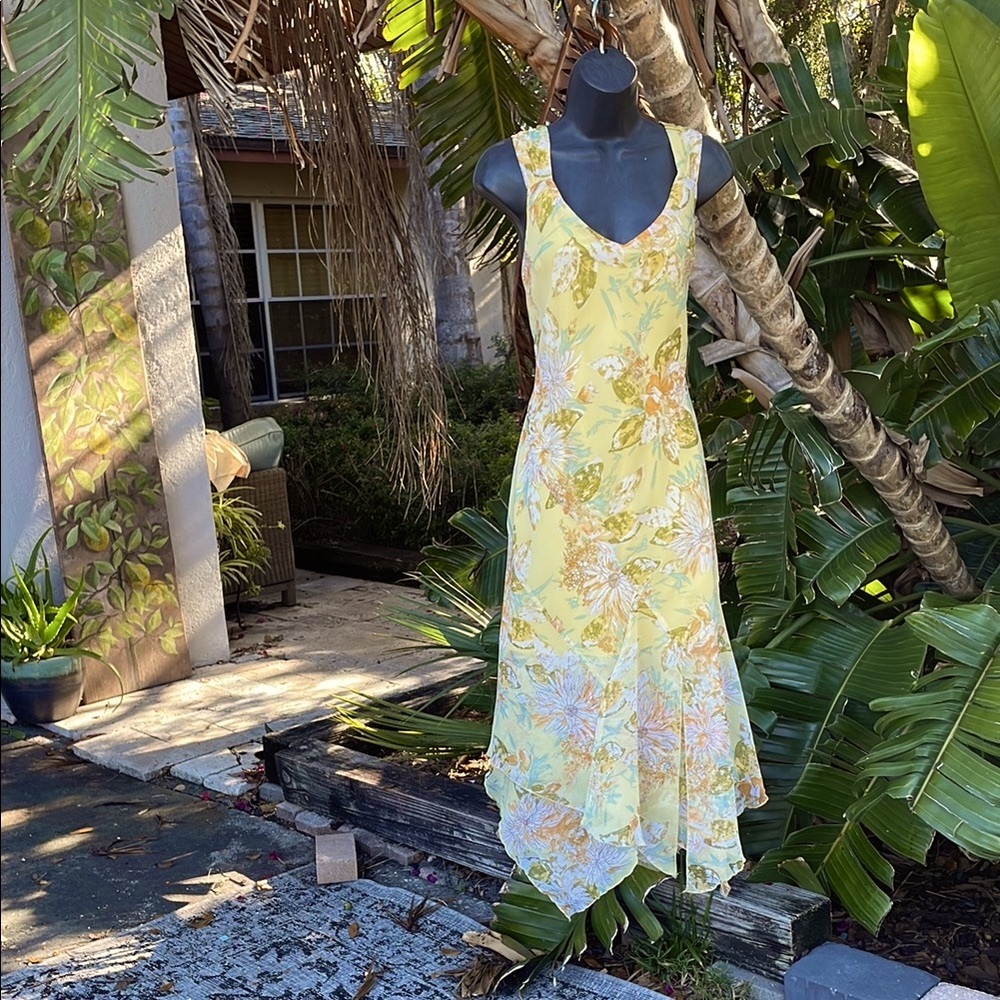 Flora drop waist, sheer handkerchief, hem dress